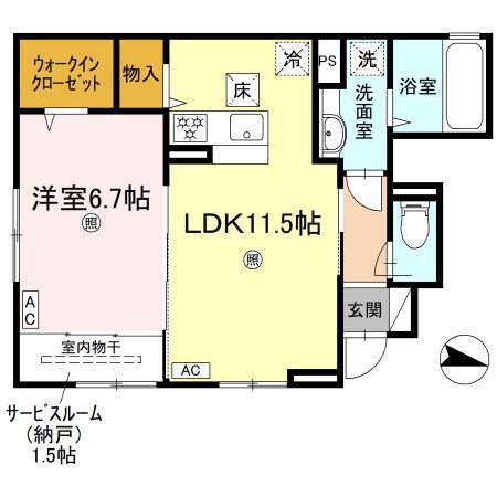 UNA CASA HINOTANI(1LDK/1階)の間取り写真