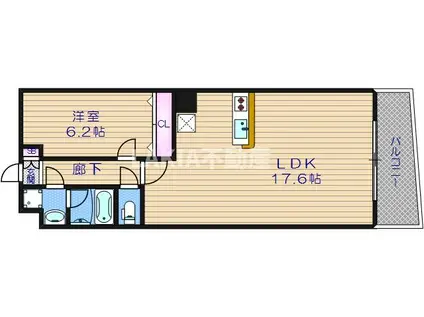 セレッソコート上本町イースト(1LDK/9階)の間取り写真
