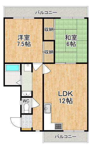ハイツ武蔵A(2LDK/2階)の間取り写真