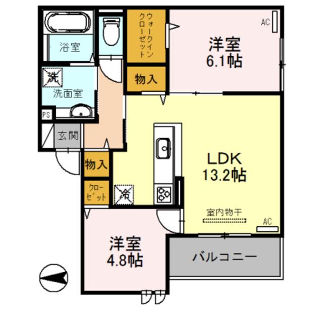 エトワール新高 B棟(2LDK/3階)の間取り写真