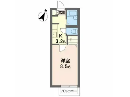 レスポワール西の平(1K/2階)の間取り写真