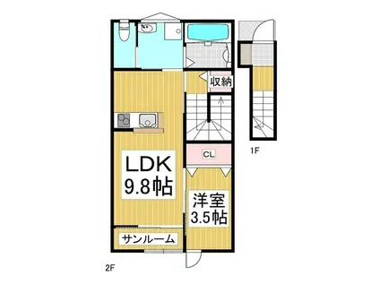 千曲シモンド(1LDK/2階)の間取り写真