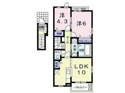 フローラB(2LDK/2階)の間取り写真