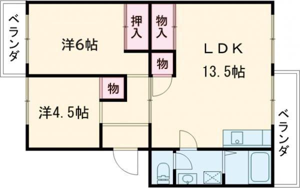 ドエル法土(2LDK/2階)の間取り写真
