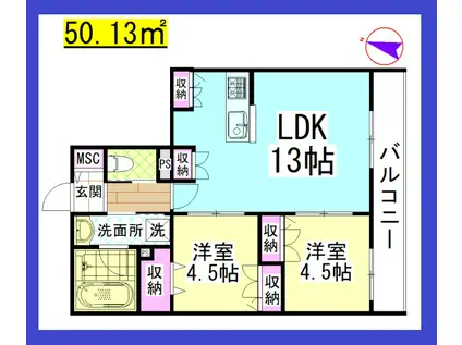 Y´SFRESIDENCEII(2LDK/2階)の間取り写真