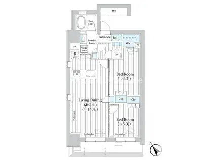 ライオンズフォーシア築地ステーション(2LDK/7階)の間取り写真