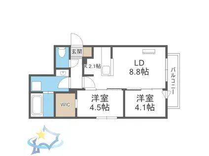 BALBONI山鼻(2LDK/2階)の間取り写真