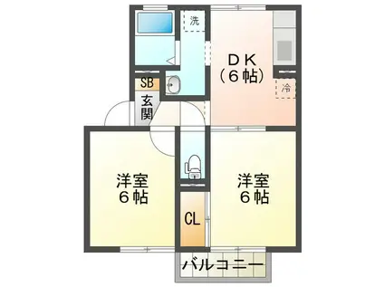 カサベルテB(2DK/2階)の間取り写真