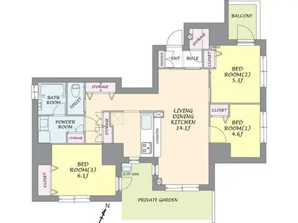 櫻壽SHIBUYA(3LDK/1階)の間取り写真