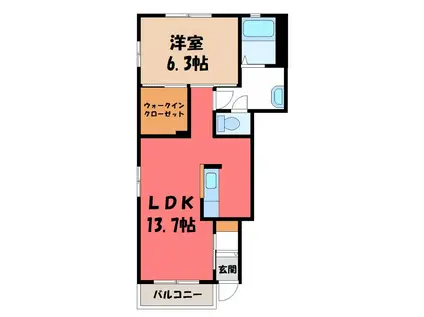 コガ・レジデンスA棟(1LDK/1階)の間取り写真