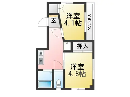 グリーンハイム石崎(2K/3階)の間取り写真