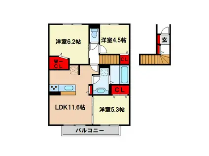 セジュール・プルニエ2A棟(3LDK/2階)の間取り写真