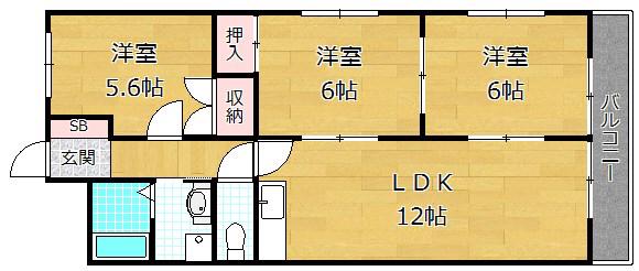 ウエストサイド楠葉(3LDK/4階)の間取り写真
