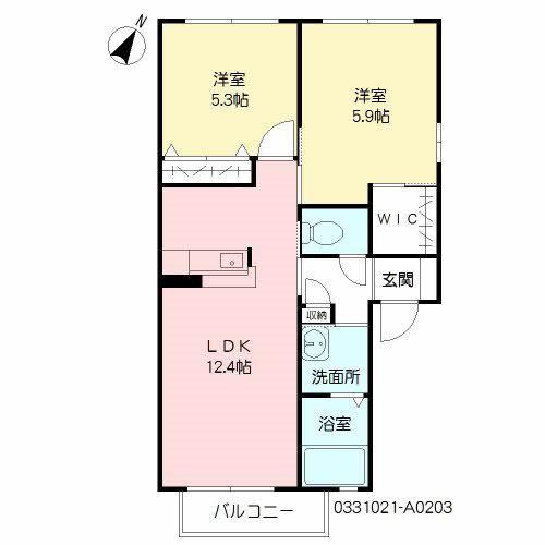 ヴィサージュ本城 A棟(2LDK/2階)の間取り写真