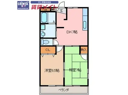 エクセレント山宝(2DK/2階)の間取り写真