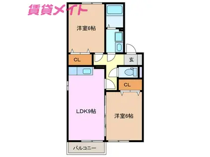 ホクトB(2DK/2階)の間取り写真