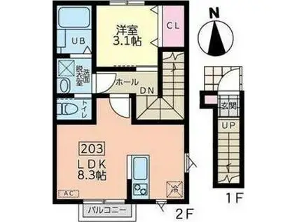ESCONDITE卸町II(1LDK/2階)の間取り写真