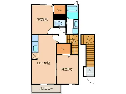 コンフォート志摩(2LDK/2階)の間取り写真