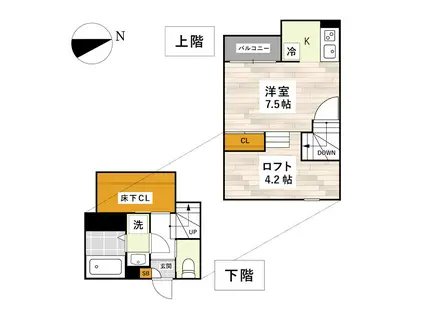 ADC熊本駅南フルール(1K/1階)の間取り写真