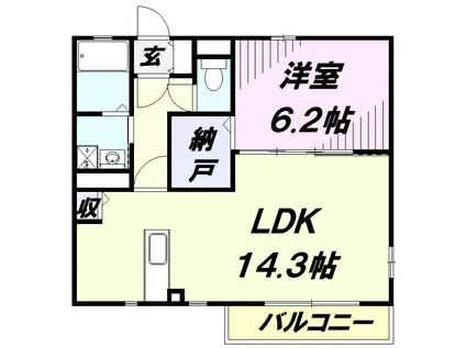 ペットケアビレッジ グリーンヒル(1SLDK/2階)の間取り写真