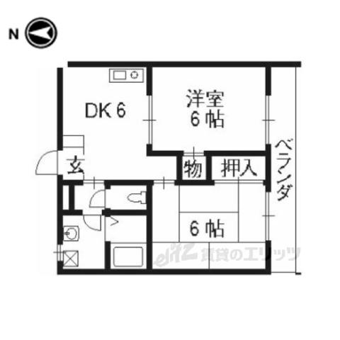 アヴェニール向陽(2DK/1階)の間取り写真