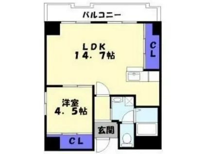 シャトー三和Ⅲ号館(1LDK/4階)の間取り写真