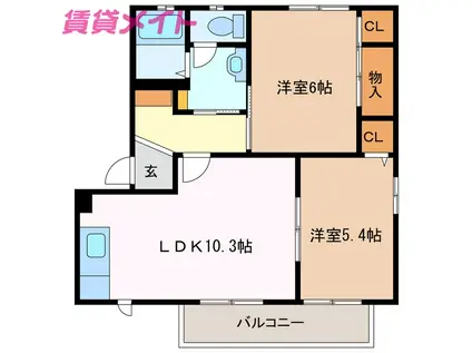 シュロス十宮(2LDK/2階)の間取り写真