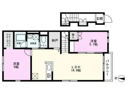 エトワール東越谷(2LDK/2階)の間取り写真