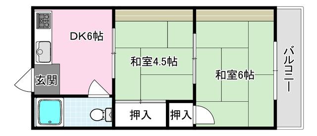 コーポ桜ヶ丘(2DK/2階)の間取り写真