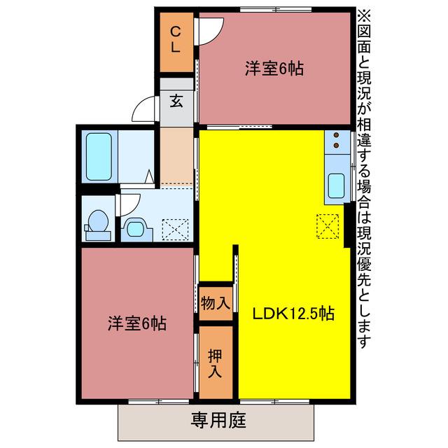 セジュール野田(2LDK/1階)の間取り写真