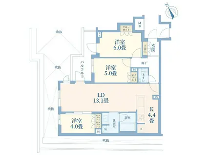 オープンレジデンシア目黒東山(3LDK/2階)の間取り写真