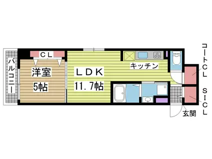 神戸HARBORSIDE萬利RESIDENNCE(1LDK/9階)の間取り写真