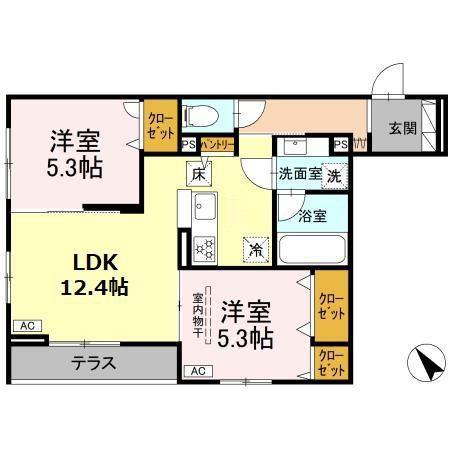 シャルムコート(2LDK/1階)の間取り写真