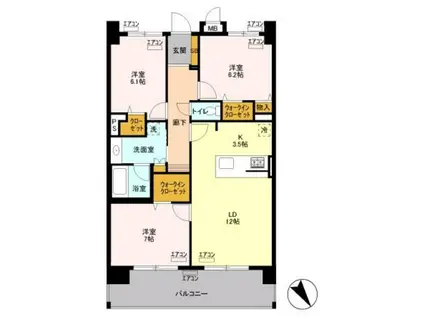 ロイヤルパークスリバーサイド(3LDK/5階)の間取り写真