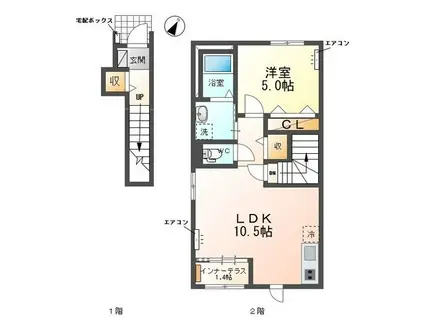 ラウレア モリ(1LDK/2階)の間取り写真