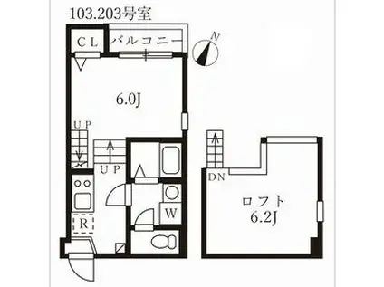 ハーモニーテラス木之免町II(1SK/2階)の間取り写真