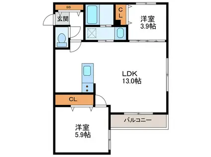 PRECIOUS KITA24 プレシャスキタ24(2LDK/2階)の間取り写真