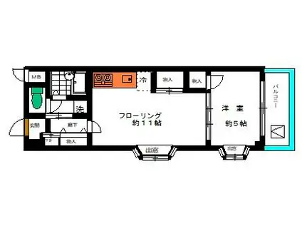 コスモファイブII(1LDK/4階)の間取り写真