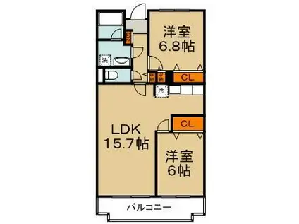 コンフォール北寺尾(2LDK/2階)の間取り写真