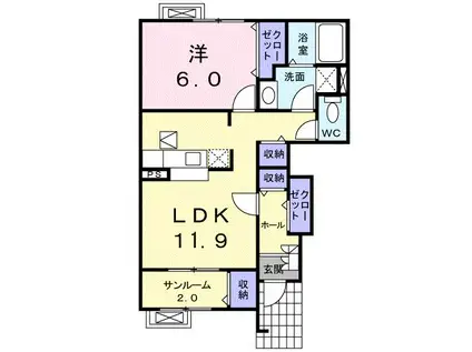 ヴィベール(1LDK/1階)の間取り写真