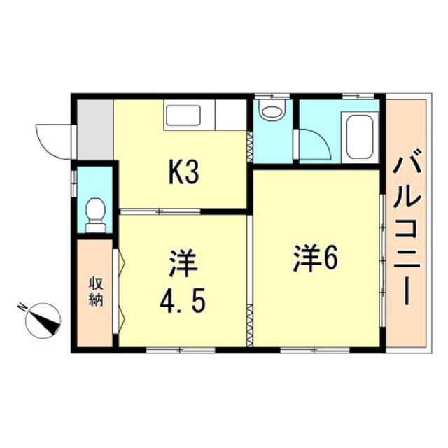 パンション飛松(2K/4階)の間取り写真