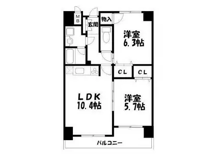 フィオレンティーナ(2LDK/10階)の間取り写真