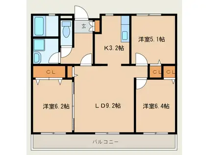マルシェ牛久(3LDK/4階)の間取り写真