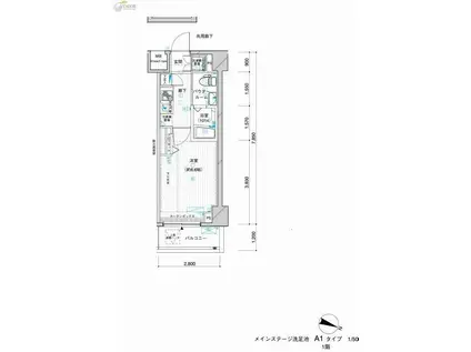 メインステージ洗足池(1K/1階)の間取り写真