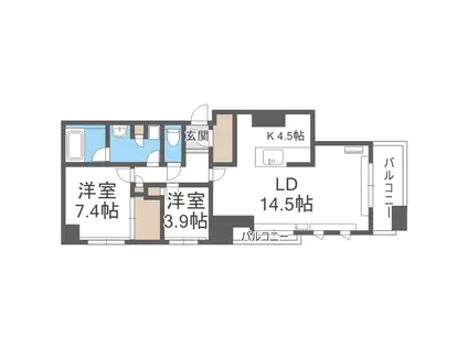 プライムメゾン大通公園(2LDK/12階)の間取り写真