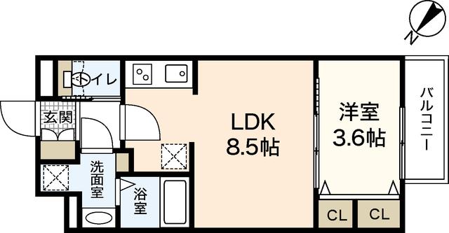 セブンプロート庚午(1LDK/1階)の間取り写真