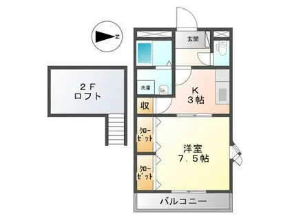 グリーンハイムD(1K/2階)の間取り写真