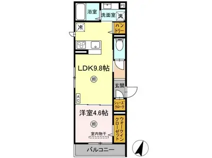 レーヴ・ウェル松代(1LDK/2階)の間取り写真