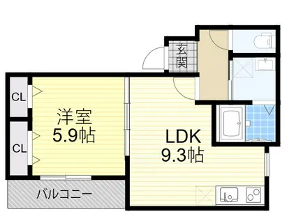 フジパレス加賀屋Ⅰ番館(1LDK/3階)の間取り写真