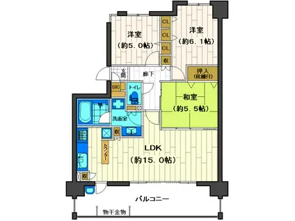 ユアコート川越アデッソ(3LDK/2階)の間取り写真